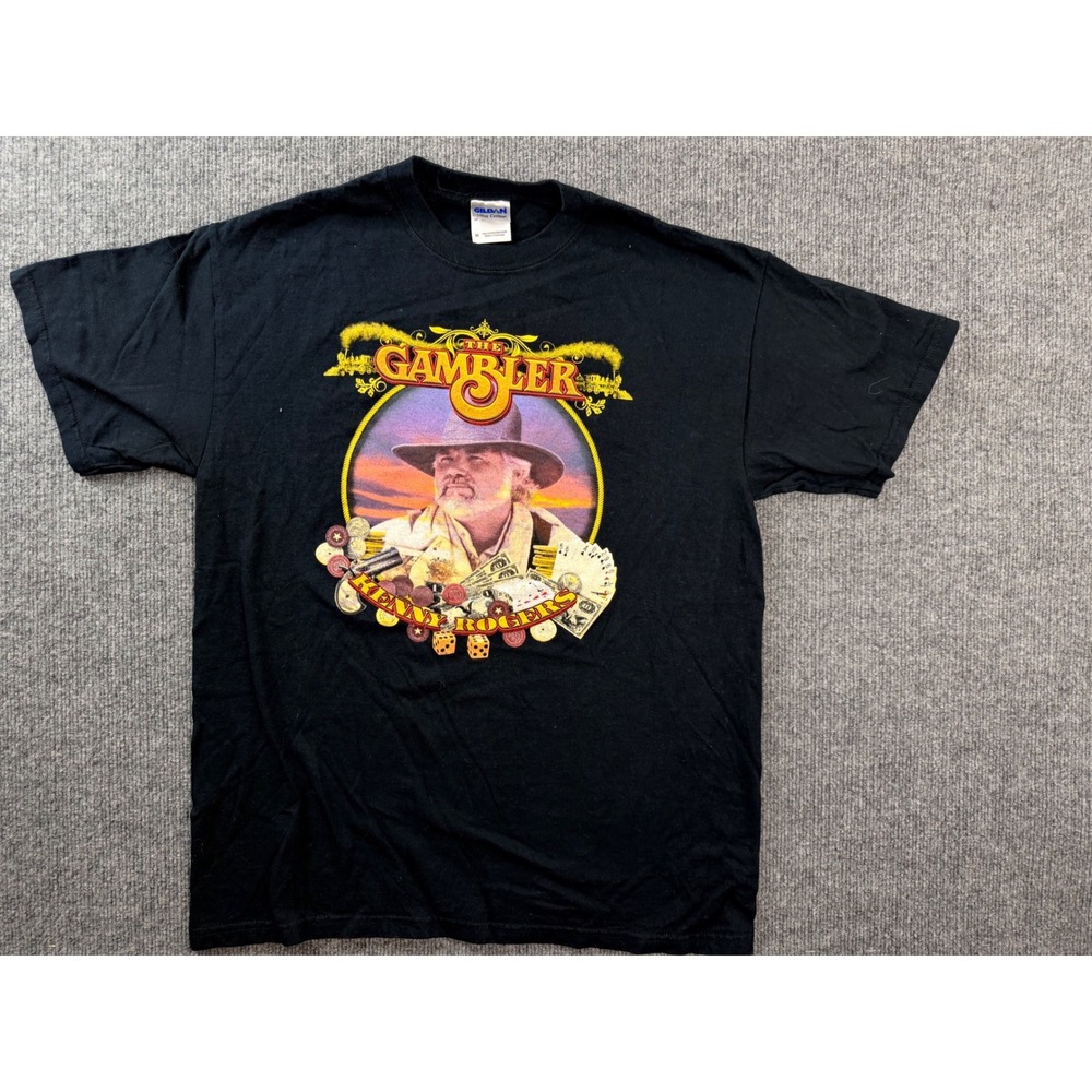 Kenny Rogers The Gambler Graphic Tee Mens Medium Black Cotton Western Band Shirt